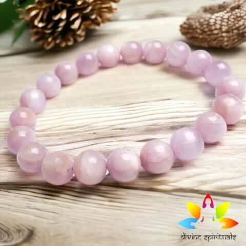 Natural Crystal Kunzite Bracelet 8mm Stretchable Original Semi Precious Gemstone Bracelet For Heart Chakra, Emotional Healing, Stress-relief & Meditation