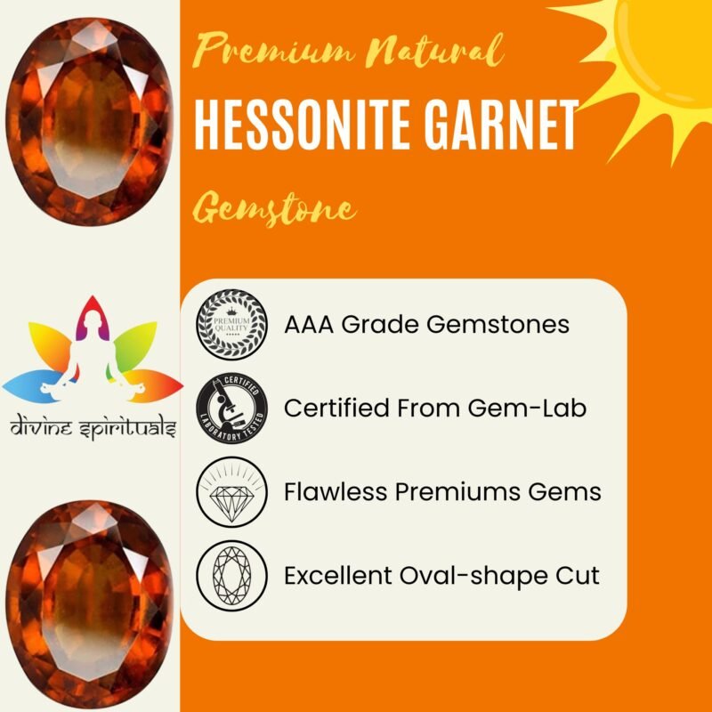 Natural African Hessonite Garnet Gemstone (Gomed) Original Lab-Certified AAA Grade Premium Oval-shaped Cabochon For Healing, Meditation & Ring Jewelry For Men & Women 6 carat - Image 2