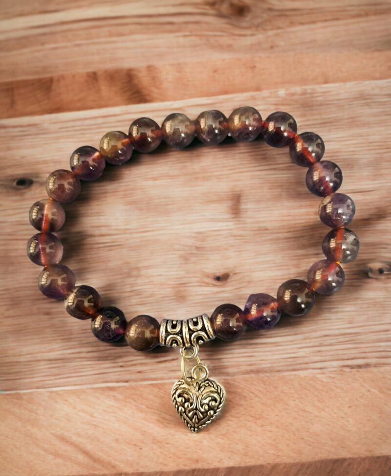 Ametrine Heart Natural Crystal Bracelet Lab Certified 8 mm Semi Precious Gemstone Unisex AAA Grade Premium Stretchable Band Bracelet for Healing Meditation and Manifestation