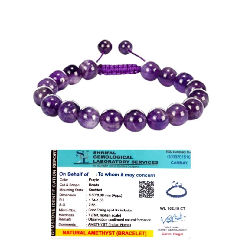 Natural Amethyst Bracelet Lab-Certified AAA Grade 8mm Thread Macrame Adjustable Original Unisex Crystal Bracelet For Luck, Manifestation & Prosperity