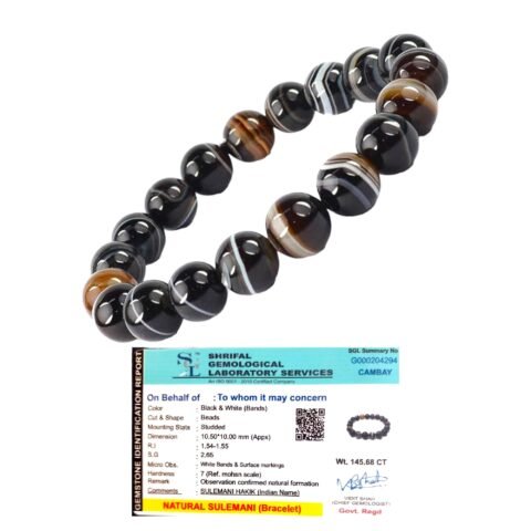 Natural Sulemani Hakik Bracelet Lab Certified Original 10mm Unisex Stretchable Real Crystal Bracelet For Grounding, Protection, Courage, Stability & Meditation
