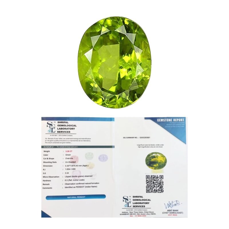 Natural Premium Peridot Gemstone Original Lab-Certified AAA Grade Premium Oval-shaped Gem For Healing, Meditation & Ring Jewelry For Men & Women approx. 3 carat