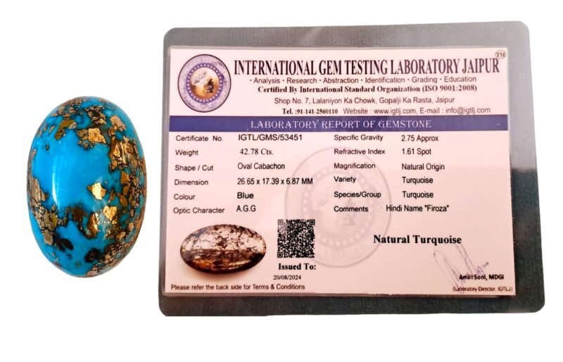 Real Original Firoza Turquoise Gemstone for Men and Women ? Oval Shaped for Ring and Pendant Premium Turquoise Jewellery - The Stone of Compassion and Success 11.32 Carat