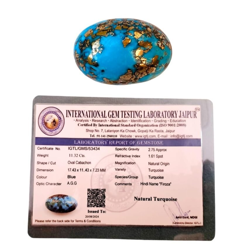 Real Original Firoza Turquoise Gemstone for Men and Women ? Oval Shaped for Ring and Pendant Premium Turquoise Jewellery - The Stone of Compassion and Success 8.42 Carat
