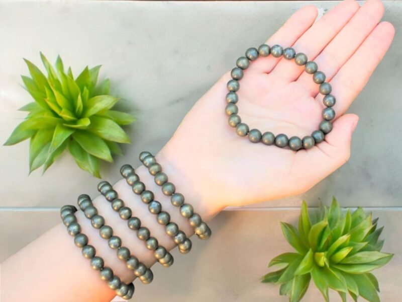 Original Certified Real Pyrite Bracelet 8mm Round Beaded AAA Grade Handmade Stretchable Bracelet For Men & Women