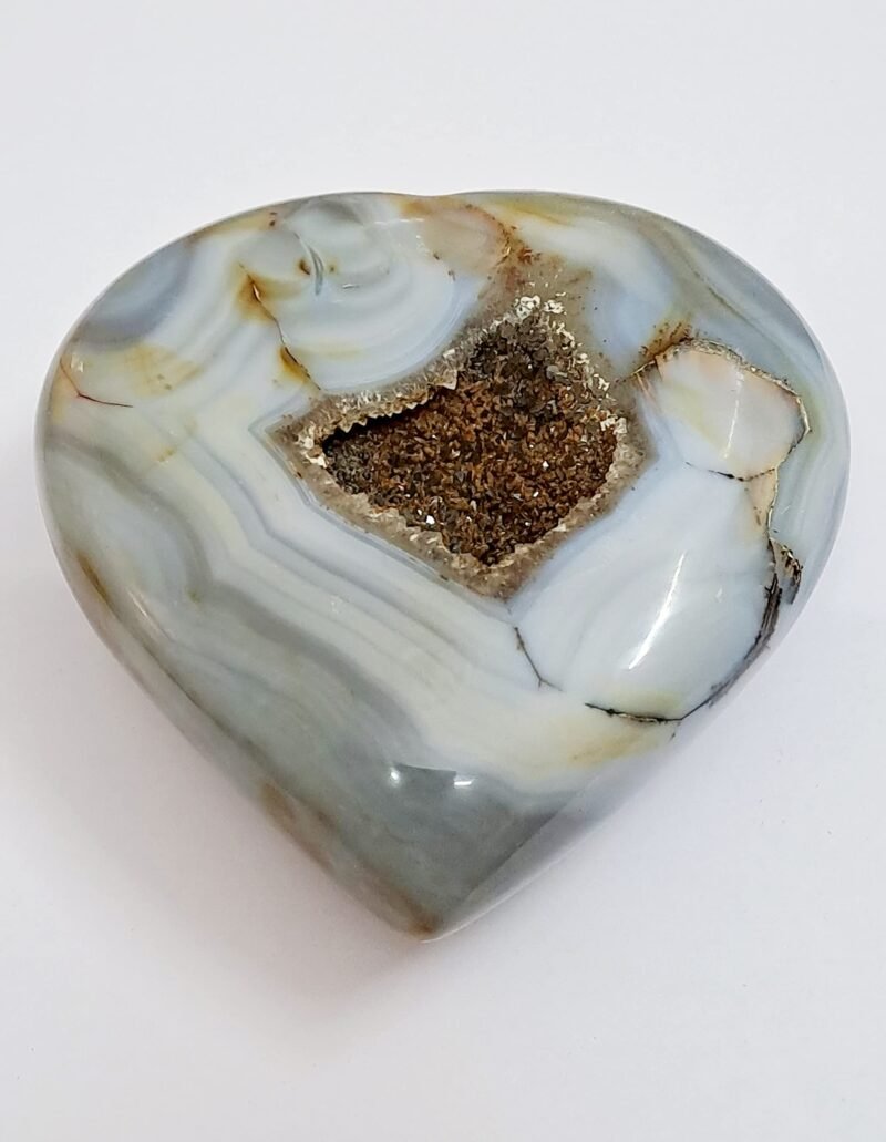 Divinity Hand Carved Original Crystals Healing Stone Hearts Agate Druzy Geode Hearts - Worry / Palm Stone for Chakra Balancing Good Luck Love Abundance and Harmony