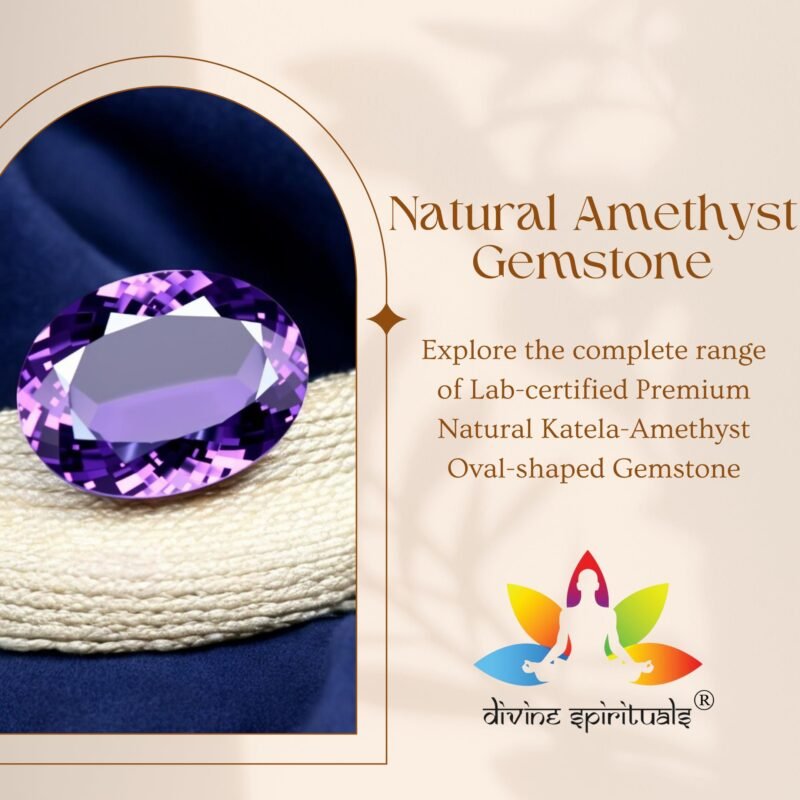 Natural Brazilian Amethyst Gemstone Original Certified Unisex Premium oval-cut Katela/Jamunia Gem For Crown Chakra, Third Eye, Planet Saturn & Ring Jewellery approx 5 carat - Image 2