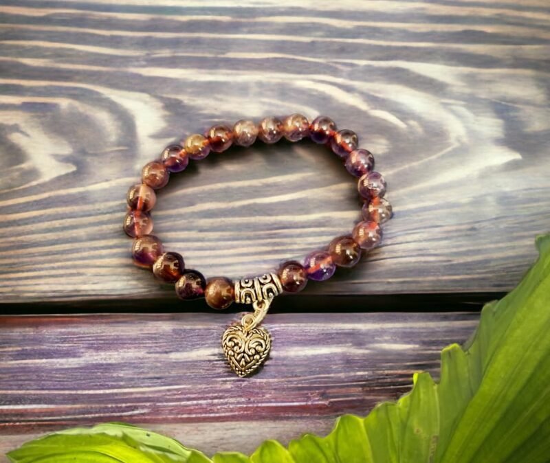 Ametrine Heart Natural Crystal Bracelet Lab Certified 8 mm Semi Precious Gemstone Unisex AAA Grade Premium Stretchable Band Bracelet for Healing Meditation and Manifestation