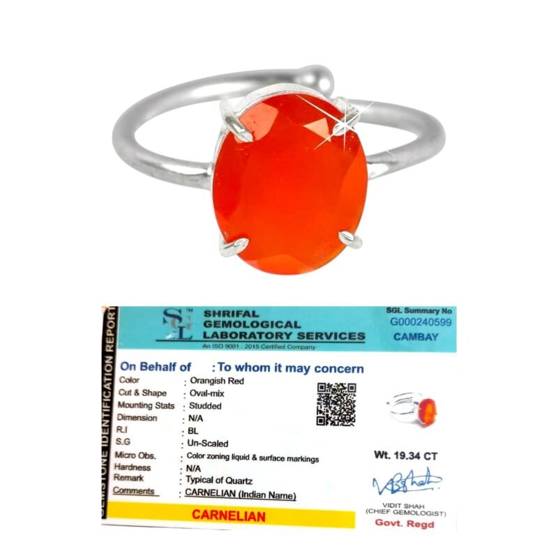 Premium Red Carnelian Diamond-Cut Natural Gemstone Ring AAA Grade Adjustable Lab-Certified Unisex Original Crystal Ring For Manifestation, Sacral Chakra & Emotional Healing
