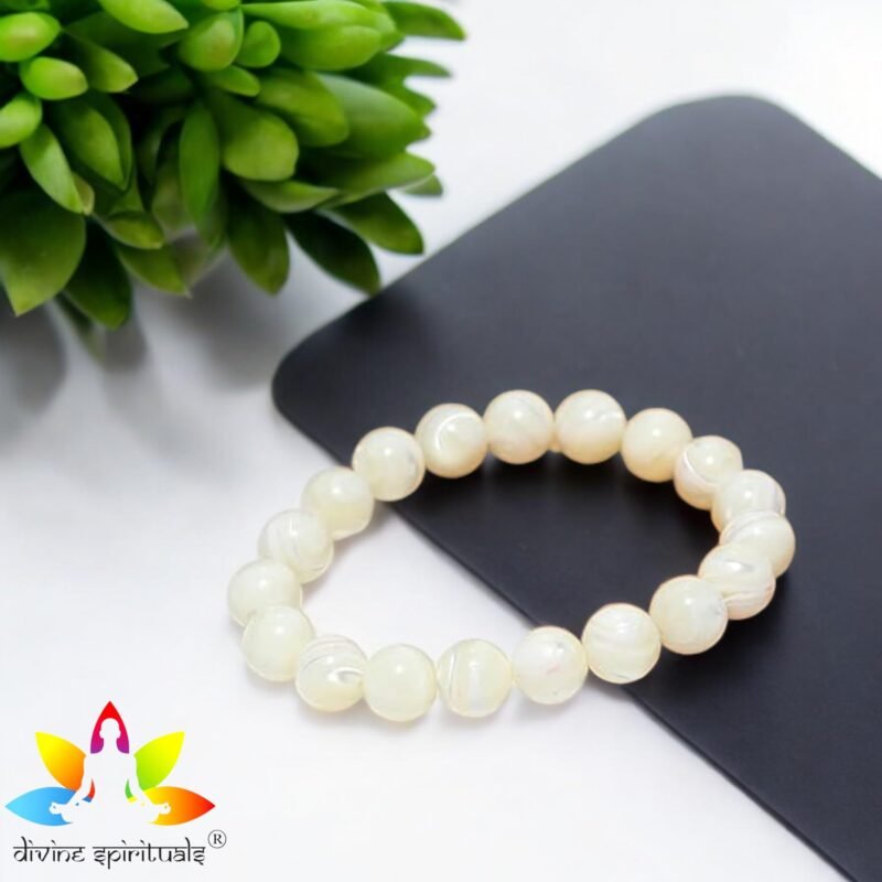 Natural Mother of Pearl (Matrika) Nacre Bracelet 10mm Certified Unisex Stretchable Original Real Crystal Bracelet For Calming Energy, Stress Reduction, Emotional Balance, Peace