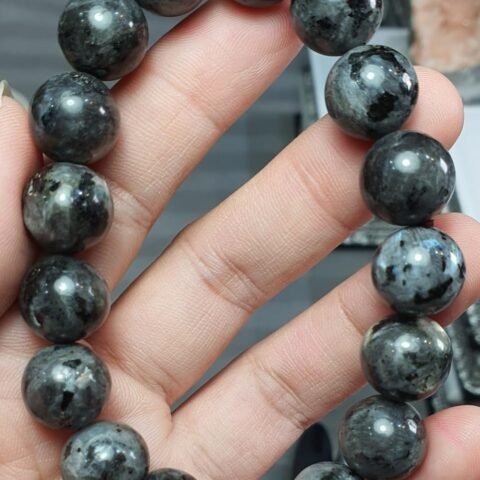 Natural Larvikite Crystal Bracelet Lab Certified 10 mm Semi Precious Gemstone Unisex AAA Grade Premium Stretchable Band Bracelet for Healing Meditation and Manifestation