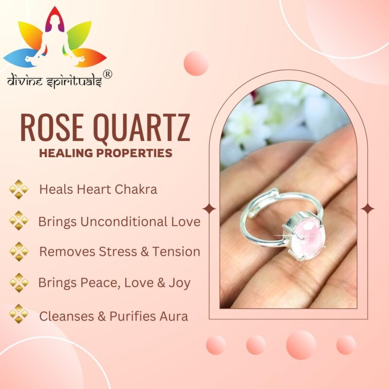 Premium Rose Quartz Diamond-Cut Natural Gemstone Ring AAA Grade Adjustable Lab-Certified Unisex Original Crystal Ring For Heart Chakra, Love, Peace & Meditation