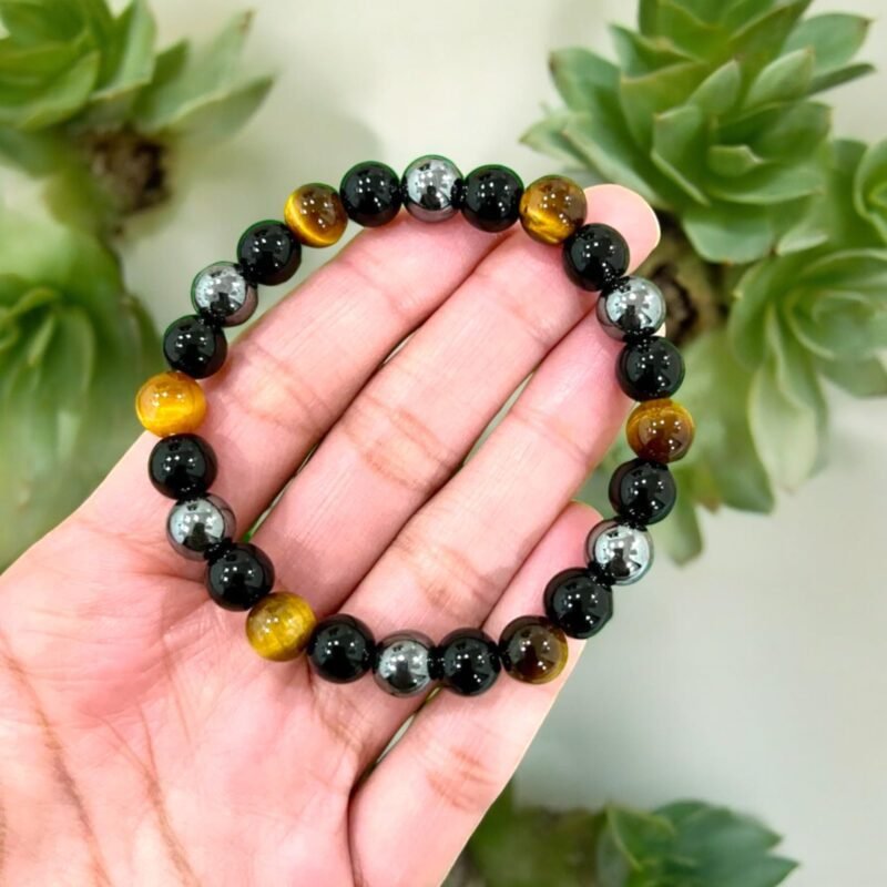 Premium Triple Protection Bracelet Tiger's Eye Hematite Black Obsidian 8mm Lab-Certified Unisex Original Crystal Bracelet For Protection & Removing Negativity - Image 3