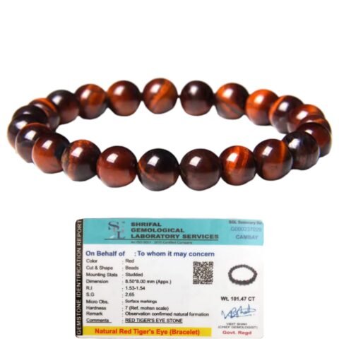 Natural Red Tiger's Eye Bracelet (Ox Eye or Bull's Eye) Lab Certified AAA Grade 8mm Original Unisex Bracelet For Motivation, Protection & Manifestation