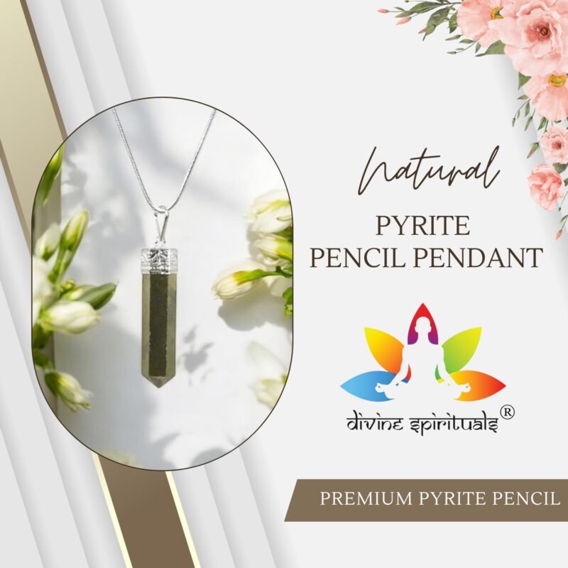 Natural Pyrite Pencil Pendant Original Certified Polished Unisex Pencil Pendant with German Silver Chain For Prosperity, Abundance & Manifestation