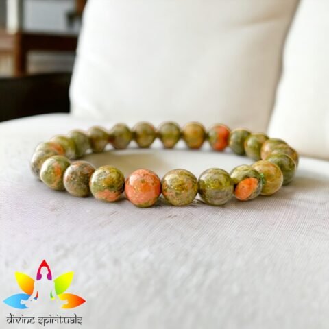 Natural Unakite Bracelet Lab Certified AAA Grade 8mm Stretchable Real Crystal Unisex Bracelet For Heart Chakra, Emotional Healing, Peace & Meditation