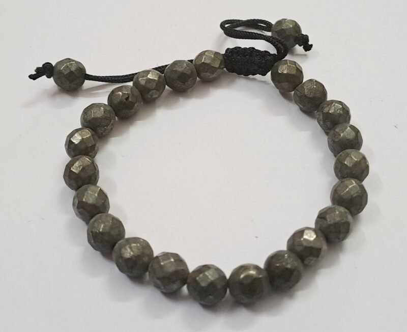 Pyrite Stone Original Certified Stone Diamond Cut 8mm Unisex Faceted Adjustable Thread Bracelet for Wealth Prosperity Good Luck and Success