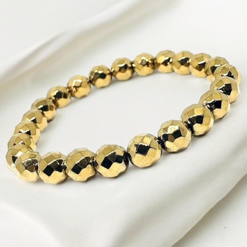 AAA Grade Golden Pyrite Diamond-Cut Faceted Bracelet Lab-Certified 8mm Stretchable Unisex Bracelet For Manifestaion, Prosperity & Abundance - Image 6