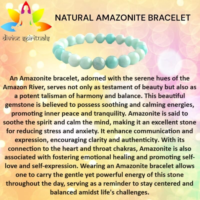 Divine Spirituals Natural Amazonite Bracelet Lab Certified AAA Grade 8mm Stretchable Original Real Crystal Bracelet For Throat Chakra, Calming Energy, Creativity & Meditation For Men & Women - Image 4