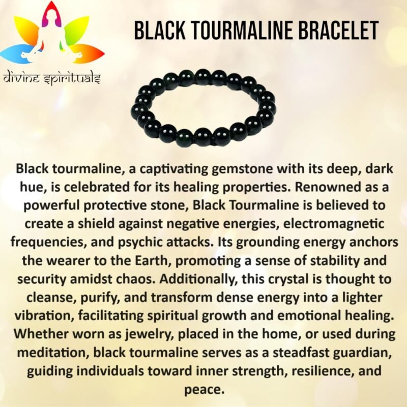 Natural Black Tourmaline Bracelet 8mm Stretchable Original Semi Precious Gemstone Bracelet For Grounding, Protection, Removing Negativity For Men & Women - Image 4