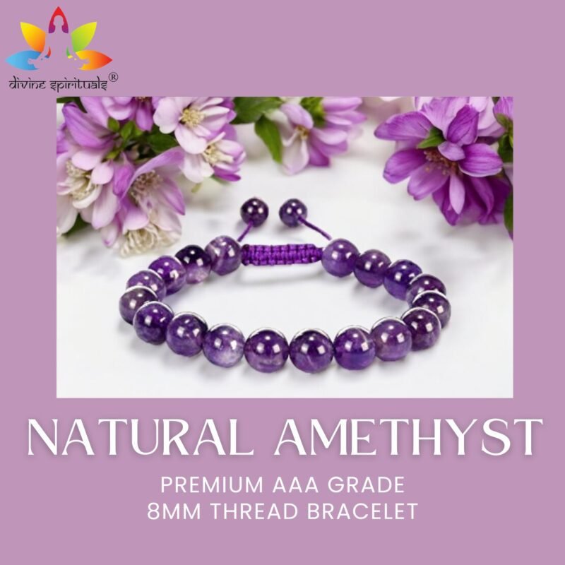 Natural Amethyst Bracelet Lab-Certified AAA Grade 8mm Thread Macrame Adjustable Original Unisex Crystal Bracelet For Luck, Manifestation & Prosperity - Image 2