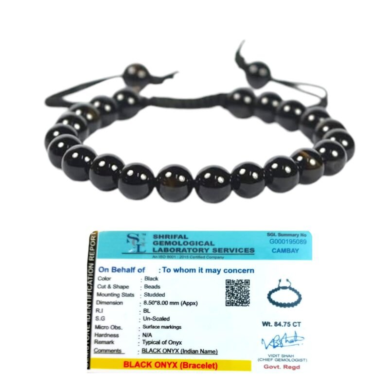 Natural Black Onyx Bracelet 8mm Original Certified Adjustable Macrame Thread Unisex Real Crystal Bracelet For Peace, Manifestation & Root Chakra