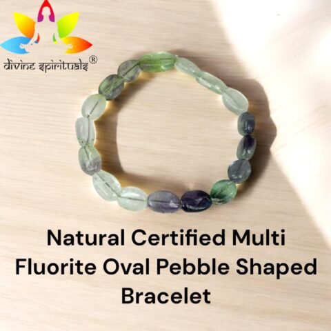 Natural Multi Fluorite Bracelet AAA Grade Certified Pebble Oval Shape Unisex Real Crystal Bracelet for Clarity, Focus, & Emotional Balance