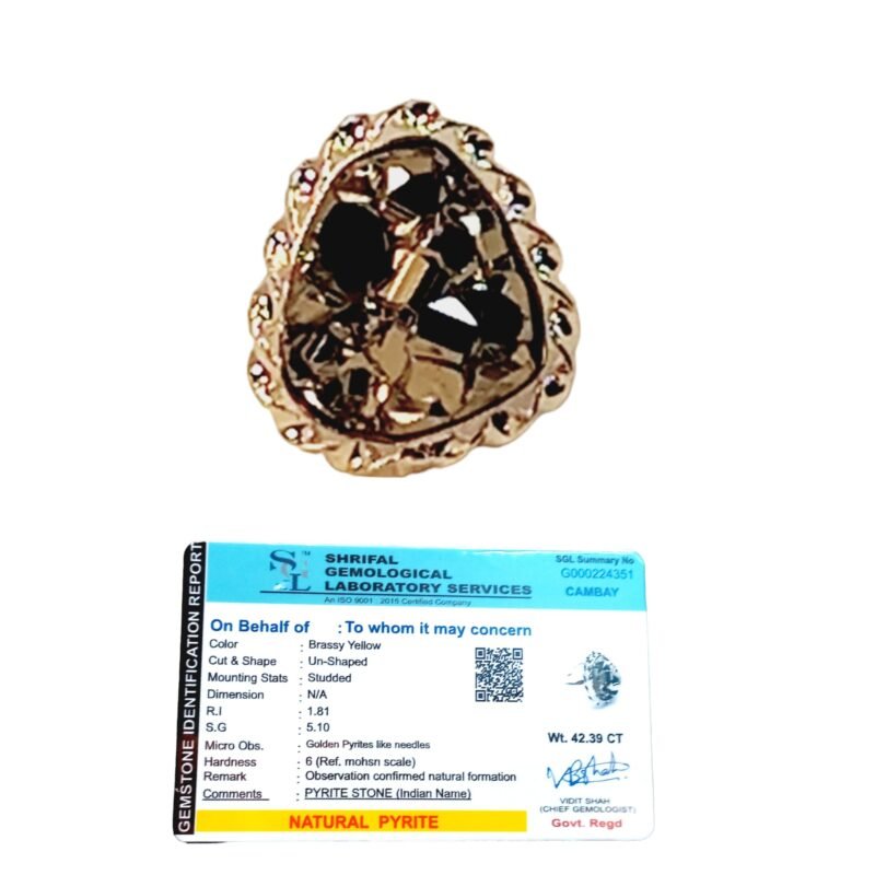 Lab Certified AAA Grade Natural Pyrite Geode Ring Adjustable Ring Original Pyrite Crystal Money Magnet For Abundance, Prosperity & Manifestation For Men & Women