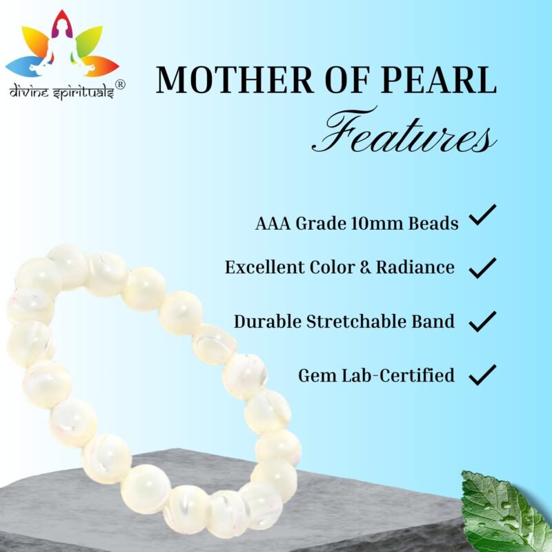 Natural Mother of Pearl (Matrika) Nacre Bracelet 10mm Certified Unisex Stretchable Original Real Crystal Bracelet For Calming Energy, Stress Reduction, Emotional Balance, Peace