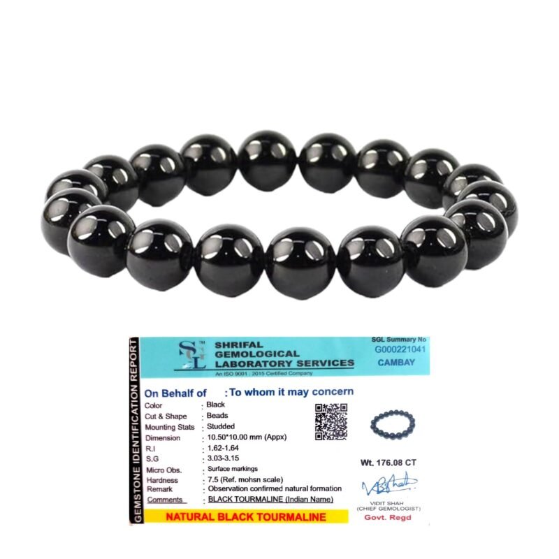 Natural Black Tourmaline Bracelet AAA Grade Certified 10mm Unisex Stretchable Original Real Crystal Bracelet For Grounding, Protection, Stress Relief, Removing Negativity