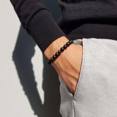 Black Onyx Natural Crystal Bracelet Lab Certified 8 mm Semi Precious Gemstone Unisex AAA Grade Premium Stretchable Band Bracelet for Healing Meditation and Manifestation