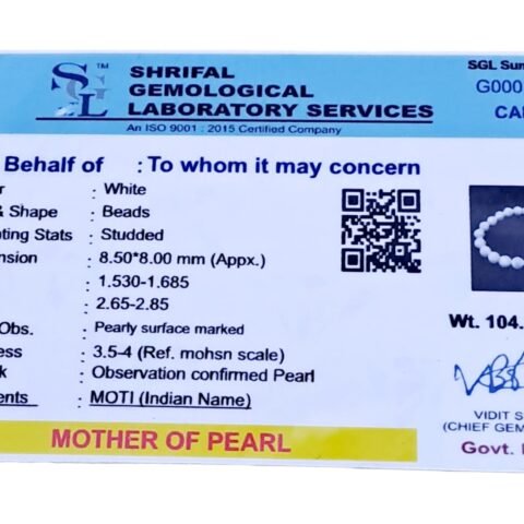 Divinity Mother of Pearl (Matrka) Pure 8 mm Certified Unisex Bracelet for Prosperity and Abundance - Nacre Bracelet