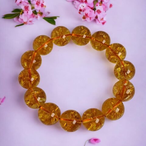 Divine Spirituals Natural Citrine Pure Certified Unisex 14 mm Band Bracelet Super AAA Quality for Healing Meditation Success and Abundance