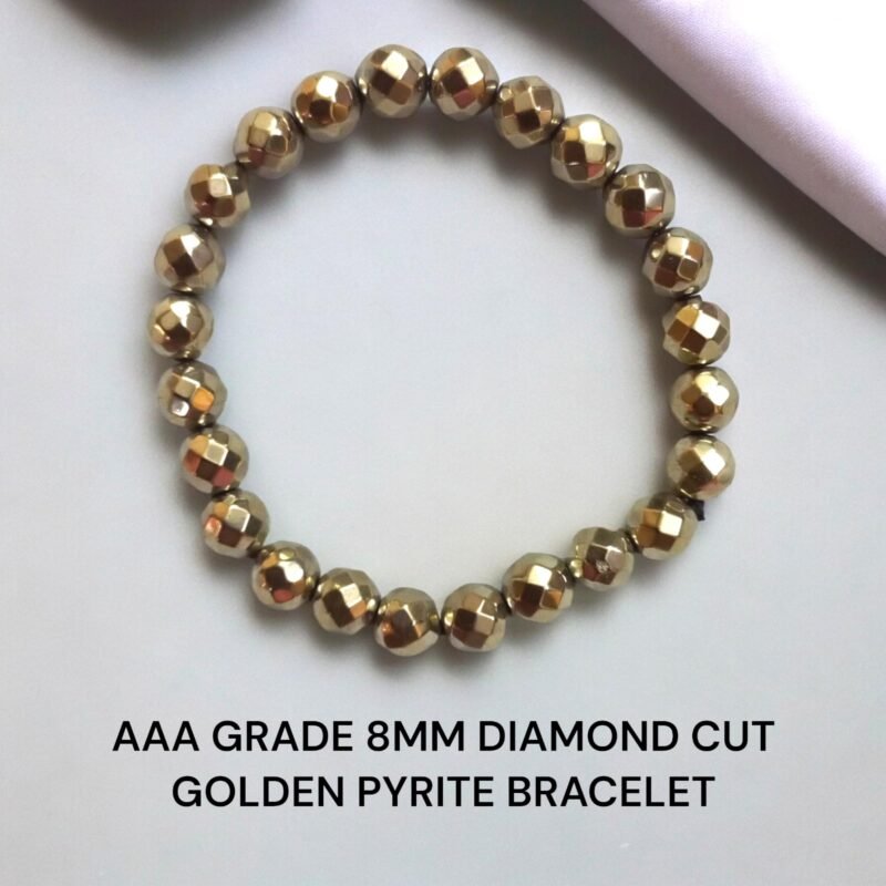 AAA Grade Golden Pyrite Diamond-Cut Faceted Bracelet Lab-Certified 8mm Stretchable Unisex Bracelet For Manifestaion, Prosperity & Abundance - Image 2