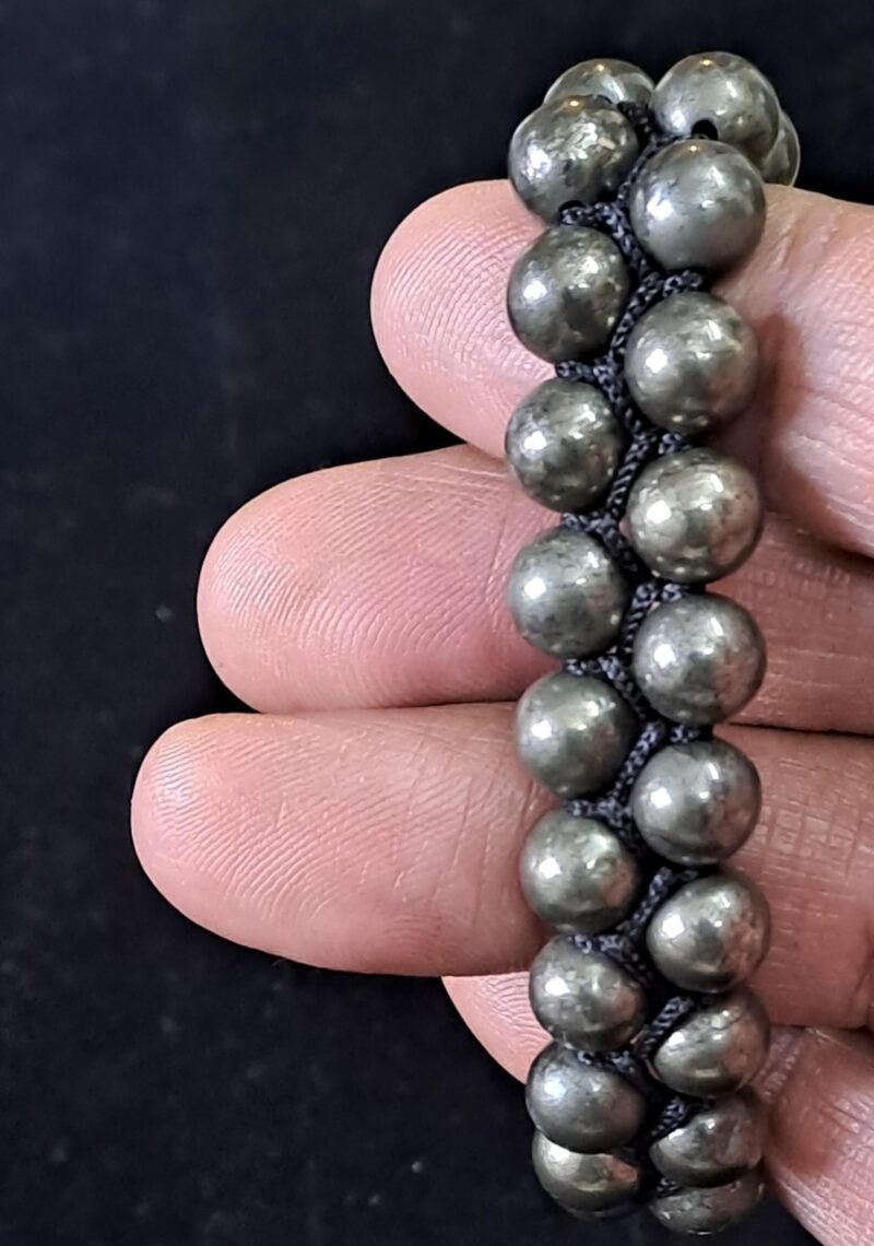 Gemstone Lab Certified Natural Pyrite Double Layered Semi Precious, Stone Bracelet, Crystal Stone 8mm Beads Bracelet Round Shape for Reiki Healing and Crystal Healing Chakra Stones