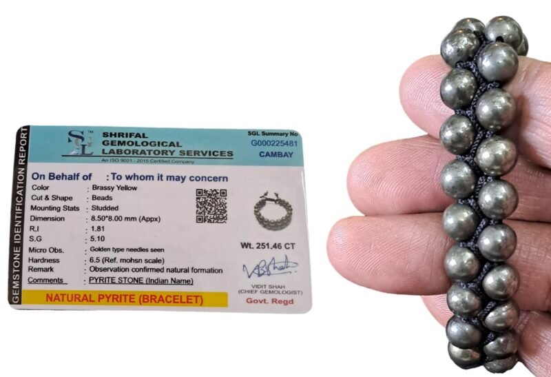 Gemstone Lab Certified Natural Pyrite Double Layered Semi Precious, Stone Bracelet, Crystal Stone 8mm Beads Bracelet Round Shape for Reiki Healing and Crystal Healing Chakra Stones