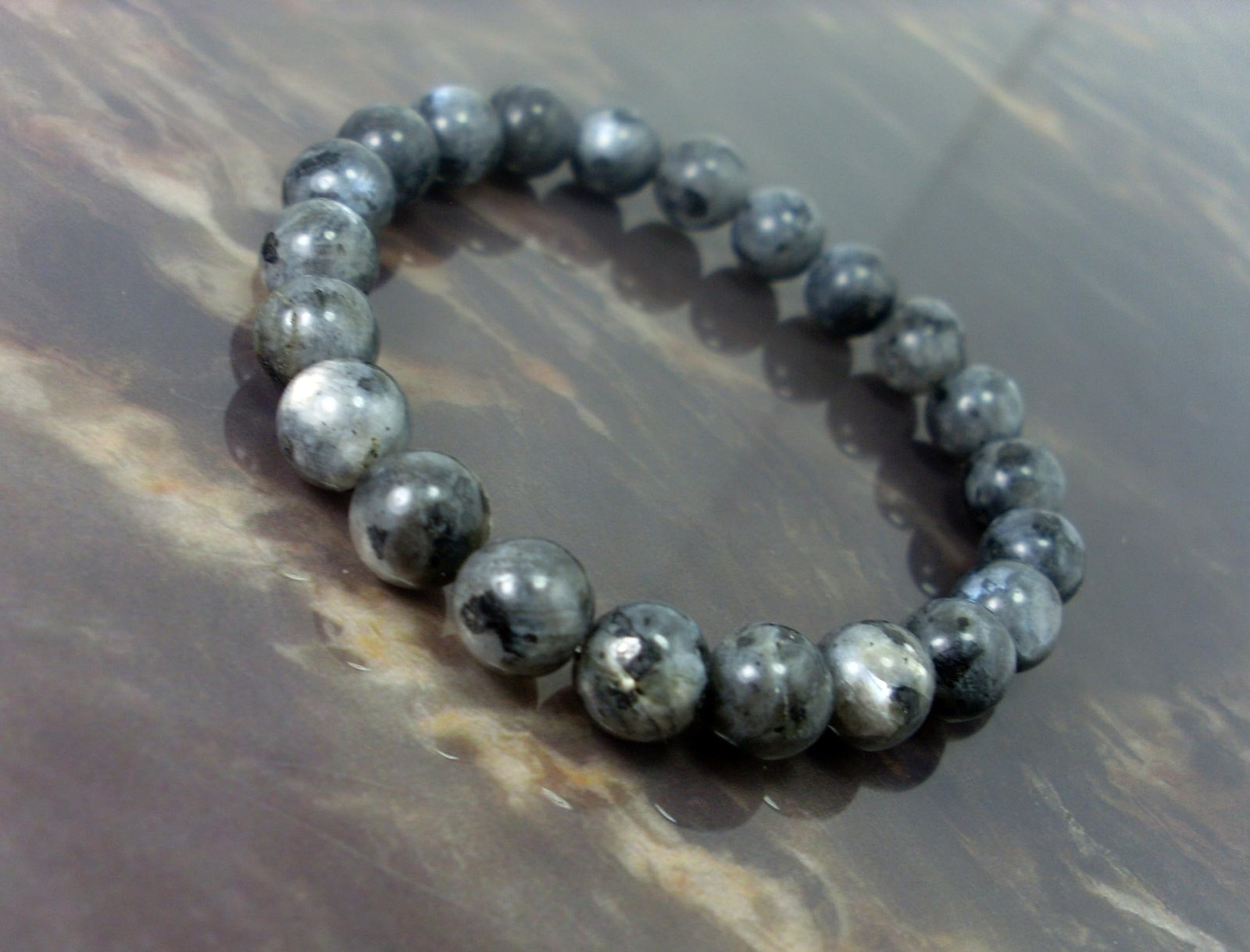 Natural Larvikite Crystal Bracelet Lab Certified 10 mm Semi Precious Gemstone Unisex AAA Grade Premium Stretchable Band Bracelet for Healing Meditation and Manifestation