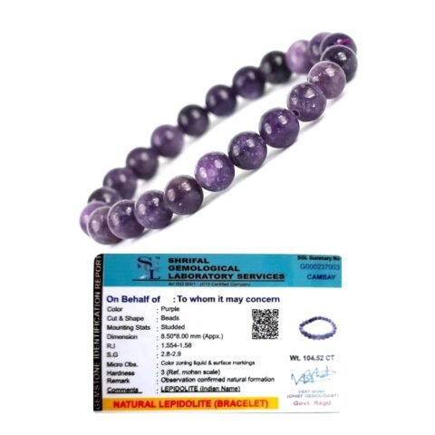 Natural Lepidolite Bracelet Lab-Certified AAA Grade 8mm Stretchable Original Unisex Bracelet For Heart, Third Eye, and Crown Chakras, Stress Relief, Inner Peace & Meditation