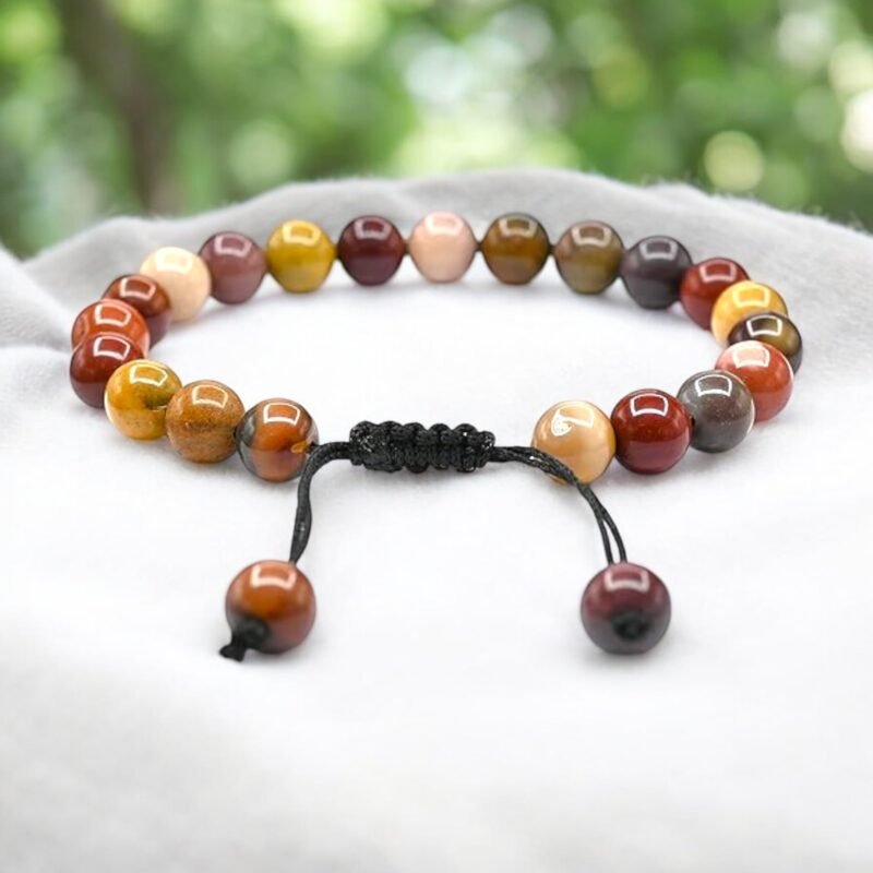 Natural Mookaite (Mook Jasper) Bracelet Macrame Thread Lab Certified Original 8mm Adjustable Unisex Crystal Bracelet For Balance, Grounding & Manifestation
