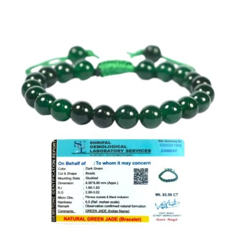 Natural Green Jade Bracelet Premium Macrame Thread Bracelet Lab Certified 8mm Adjustable Unisex Crystal Bracelet For Peace & Manifestation