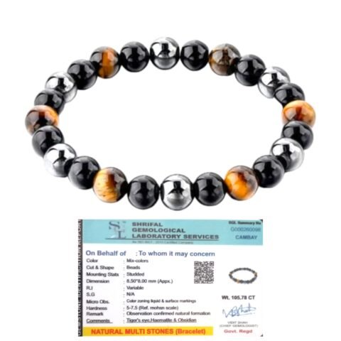 Premium Triple Protection Bracelet Tiger's Eye Hematite Black Obsidian 8mm Lab-Certified Unisex Original Crystal Bracelet For Protection & Removing Negativity