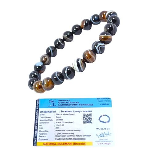 Natural Sulemani Hakik Bracelet Lab Certified AAA Grade 8mm Stretchable Original Real Crystal Bracelet For Unisex Adult For Grounding, Protection, Courage, Stability & Meditation