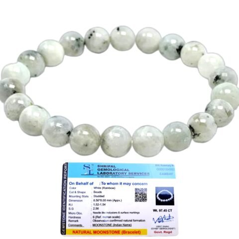 Natural Rainbow Moonstone Bracelet Lab-Certified AAA Grade 8mm Stretchable Original Unisex Bracelet For Crown Chakra, Inner Peace, Manifestation & Healing