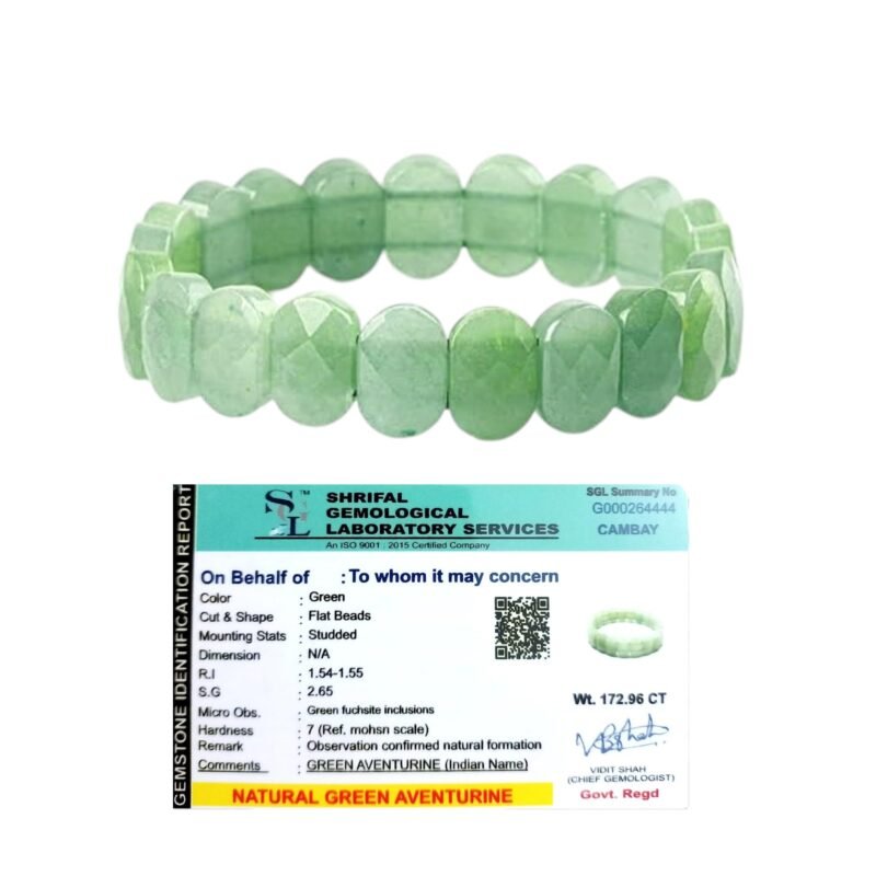 Natural Green Aventurine Bracelet AAA Grade Lab-Certified Original Stretchable Unisex 10mm Flat Faceted Bracelet For Heart Chakra, Prosperity & Success