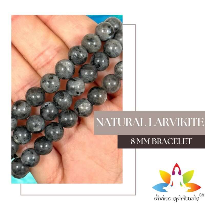 Natural Larvikite Bracelet (Norwegian Moonstone/Blue Pearl Granite) AAA Grade 8mm Original Certified Unisex Stretchable Bracelet for Third Eye Chakra, Protection & Clarity