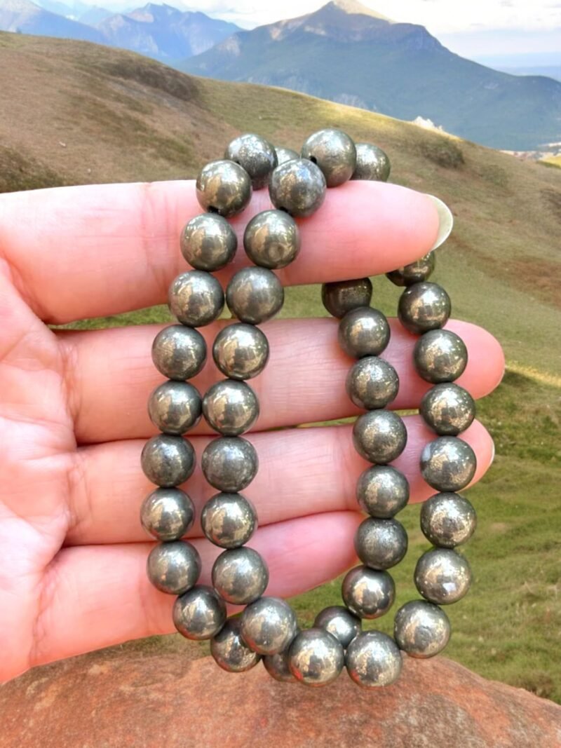 Original Certified Real Pyrite Bracelet 8mm Round Beaded AAA Grade Handmade Stretchable Bracelet For Men & Women