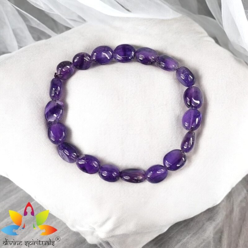 Natural Amethyst Bracelet AAA Grade Certified Pebble Oval Shape Unisex Real Crystal Bracelet for Spiritual Growth, Calmness, & Intuition - Image 3