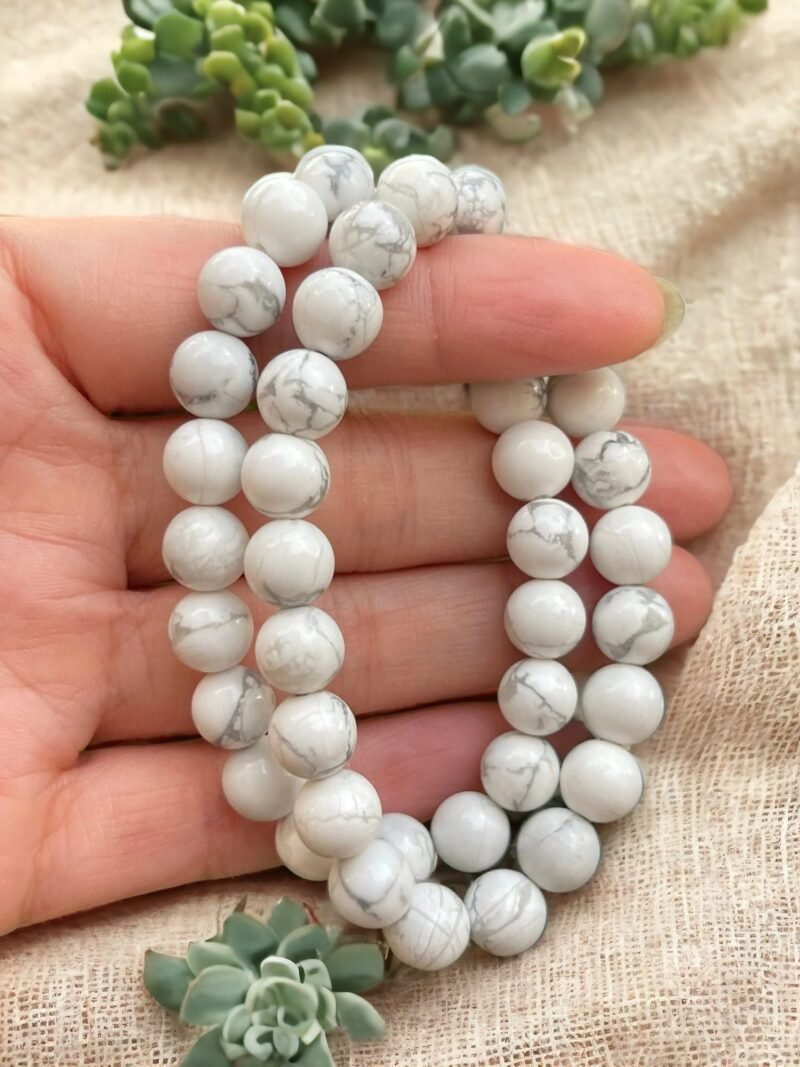 Natural Howlite Bracelet Lab Certified AAA Grade 8mm Stretchable Unisex Real Crystal Bracelet For Calming Energy, Crown Chakra, Good Sleep & Meditation