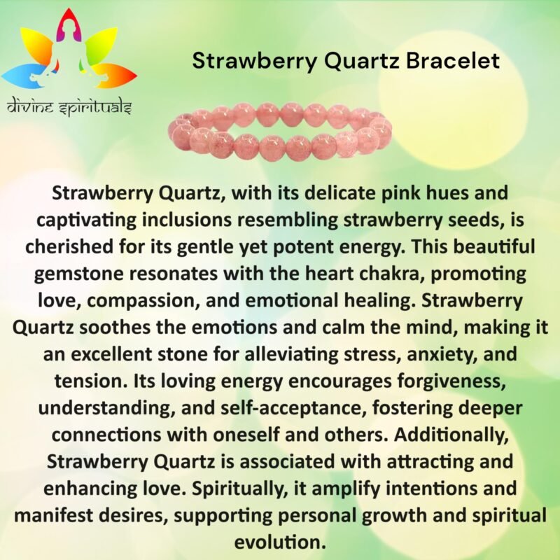 AAA Grade Natural Strawberry Quartz Bracelet 8mm Lab-certified Strechable Original Real Crystal Bracelet For Heart Chakra, Love, Prosperity, Grounding & Manifestation For Men & Women - Image 3