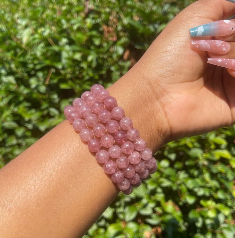 Gemstone Lab Certified Natural Strawberry Quartz Semi Precious, Stone Bracelet, Crystal Stone 8mm Beads Bracelet Round Shape for Reiki Healing and Crystal Healing Chakra Stones